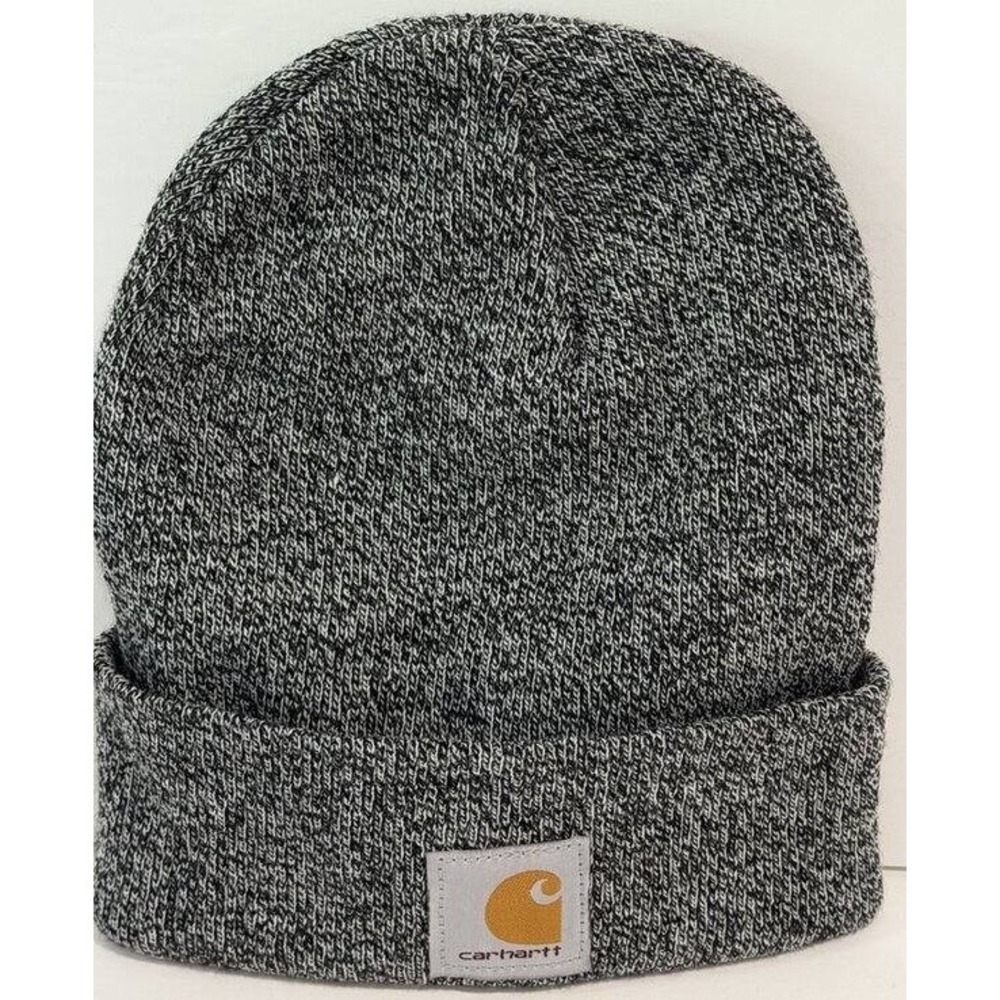 Carhartt Knit Cuffed‎ Beanie Black White Marl Logo Patch New Hat One Size